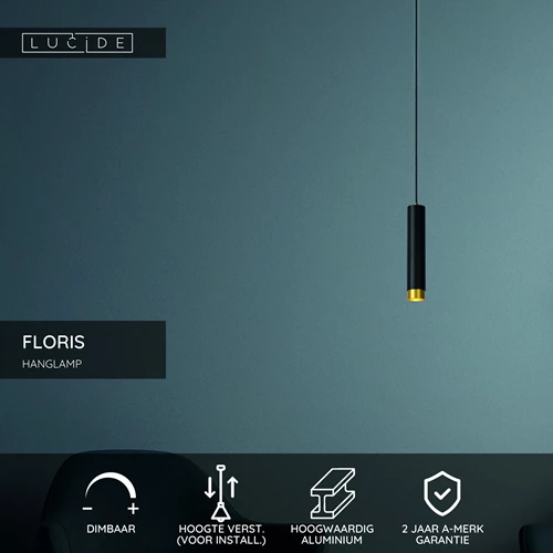 Lucide FLORIS - Hanglamp - Ø 5,9 cm - 1xGU10 - Zwart - USP